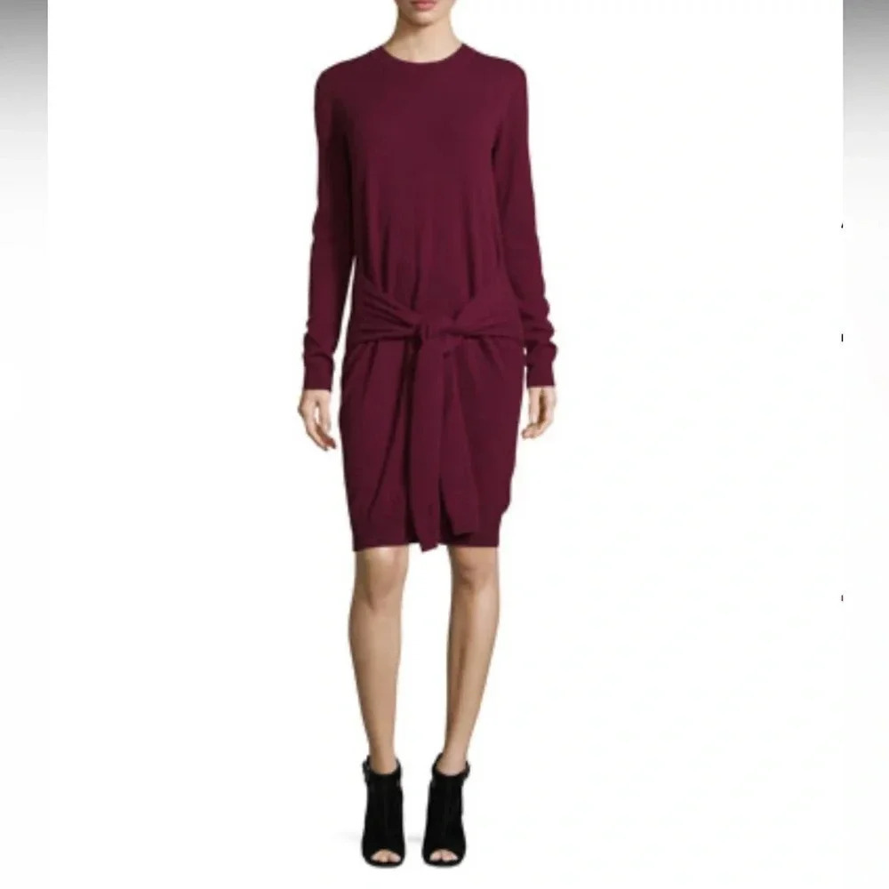 Autumn Cashmere Tie Front Sweater Dress in‎ Pinot quiet luxury